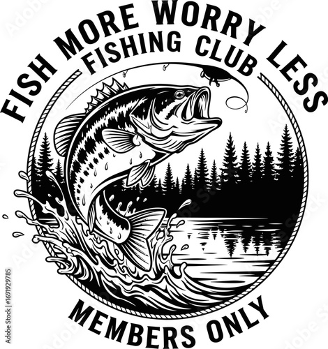Jumping bass fishing scene inside circular frame illustration for outdoor enthusiasts vector