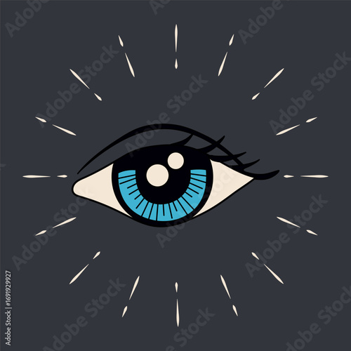 Blue Eye Symbol with Abstract Light Beams