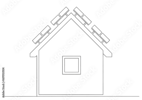 Ultra-simple solar powered house outline, one window, PNG, no shadows