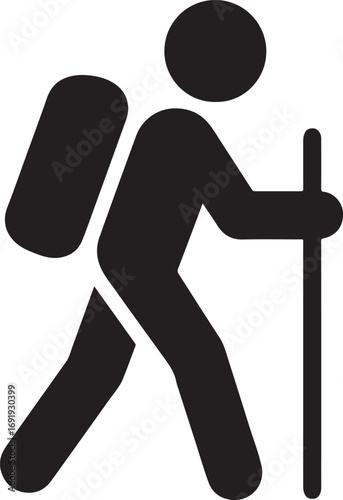 Hiking Stick Figure Silhouette Outdoor Adventure Trekking & Backpacking Vector Icon