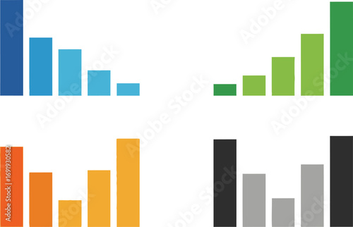 Four diverse bar charts representing data trends and performance metrics vector