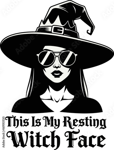 Stylish witch wearing sunglasses and witch hat mysterious halloween portrait vector