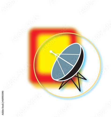Detailed satellite dish icon with antenna and signal waves isolated on white background