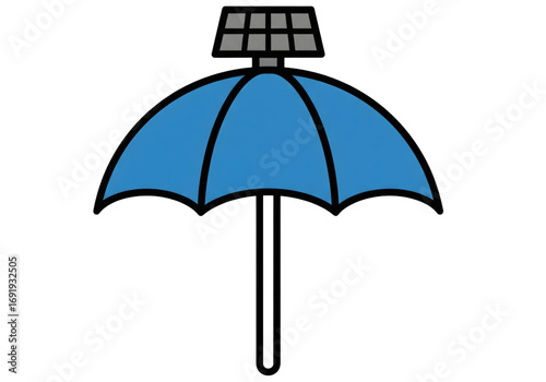 Icon of a sun umbrella with solar cell on top, flat style, PNG, no shadows