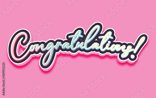 CONGRATULATIONS!, Congratulations gradient lettering greeting sign. Handwritten modern brush lettering with golden stars. Text for card, T-shirt print, banner, poster, web, notebook, sketchbook