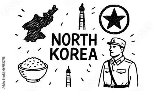 Sketch symbols of north korea: culture, landmarks, and traditions