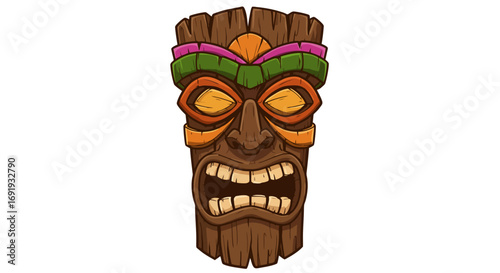 Angry Tiki Mask Wooden Carving Polynesian Tribal Art.