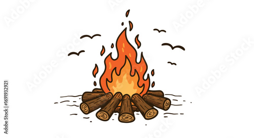 Campfire with burning logs and flames 2.