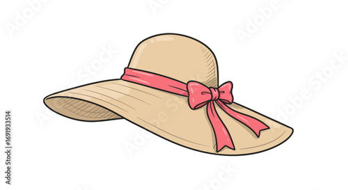 Elegant sun hat with pink ribbon bow 1.