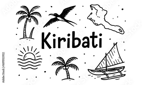 Kiribati doodle art with tropical elements and hand-drawn symbols