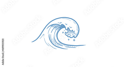 Ocean wave drawing blue sketch illustration.