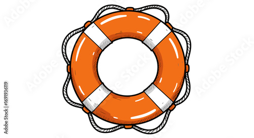 Orange life preserver with white stripes 1.