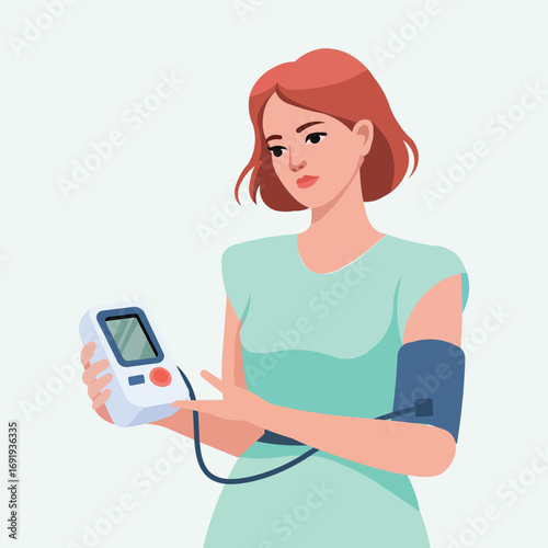 Woman Measuring Blood Pressure  Abstract Vector Illustration2
