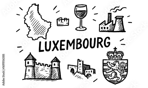 Luxembourg landmarks: sketch of iconic sites and symbols of the country