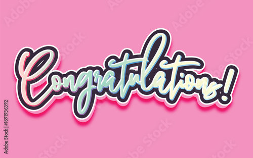CONGRATULATIONS!, Congratulations gradient lettering greeting sign. Handwritten modern brush lettering with golden stars. Text for card, T-shirt print, banner, poster, web, notebook, sketchbook