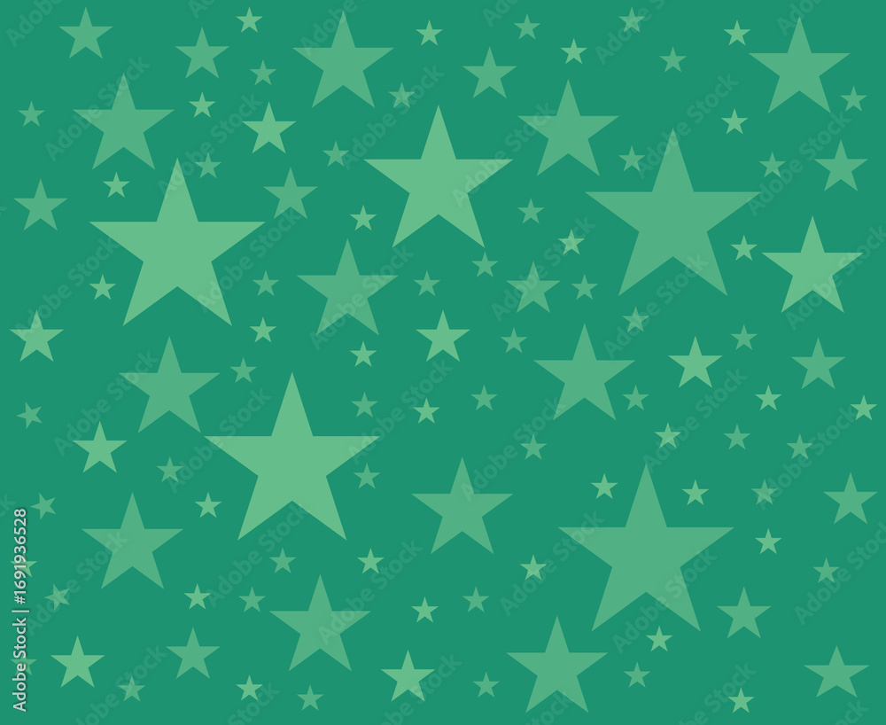 Fototapeta premium Abstract seamless groovy festive pattern with stars in green on a dark green background