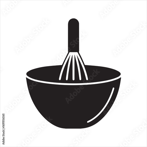 Mixing bowl and whisk silhouette icon isolated on transparent background