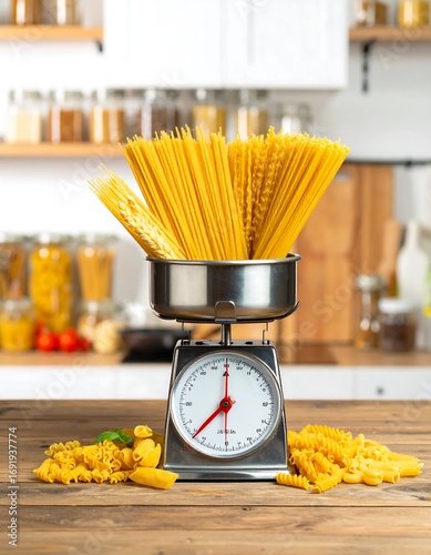 Pasta on kitchen scale