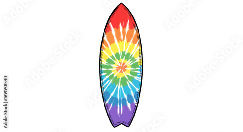 Rainbow Tie Dye Surfboard Design.