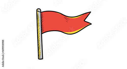 Red flag on a pole waving in the wind.