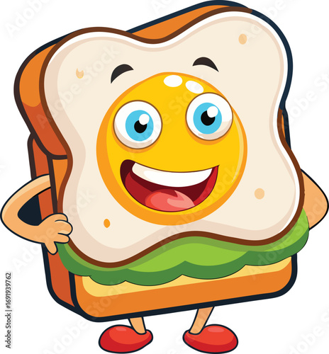 Cartoon Fried Egg Sandwich Character with Lettuce and Bread EPS vector file download 
