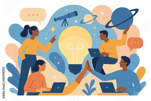 Collaborative teamwork and innovation with diverse colleagues in modern office setting
