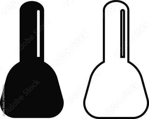 Nail polish bottle icon set in black silhouette and line outline style, beauty cosmetic container group, flat minimal vector collection for manicure, pedicure, and salon design