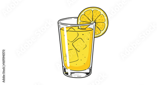 Refreshing Yellow Lemon Drink in Glass.