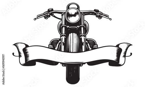 Detailed vector illustration of a classic motorcycle with a customizable banner for text or logo
