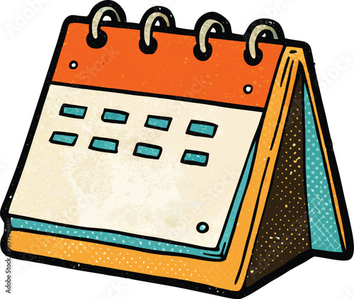 Textured Cartoon Desk Calendar with Orange and Teal Colors EPS vector file download 