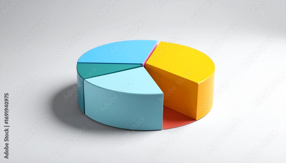 Obraz premium Simple Vibrant 3D Pie Chart on Clean White Background