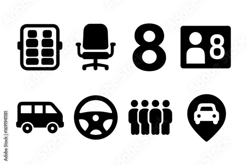 Minimalist transportation and office symbols for modern design projects