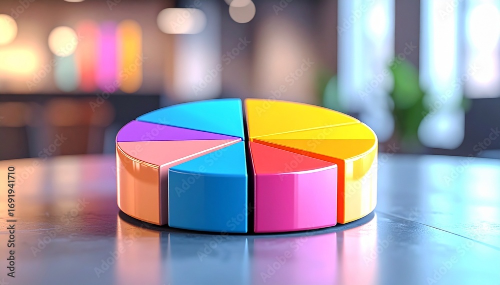 Fototapeta premium Colorful 3D Pie Chart on Glossy Surface
