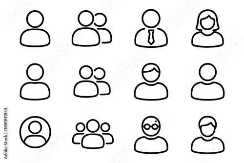 Minimalist outline icons of people in different roles