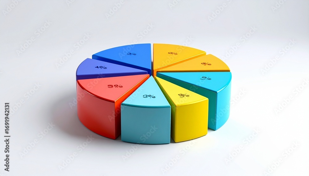 Obraz premium Colorful 3D Pie Chart on White Background