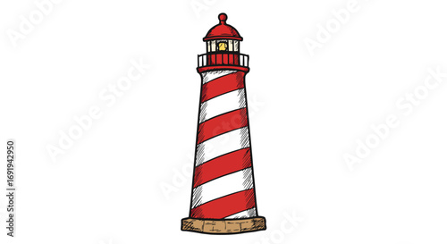 Striped Lighthouse Tower Coastal Beacon.