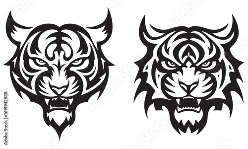Fierce tiger head tribal tattoo design, vector illustration