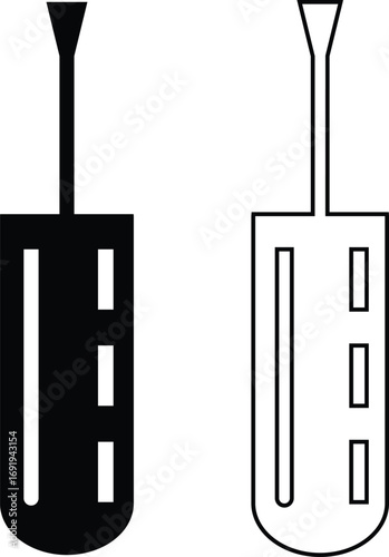 Nail polish brush icon set in black flat silhouette and line outline style, beauty cosmetic applicator group collection for manicure and pedicure, minimal vector illustration design