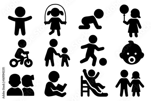 Collection of children silhouettes engaged in playful activities