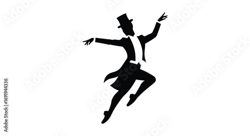 a silhouette of a man dancing in a top hat