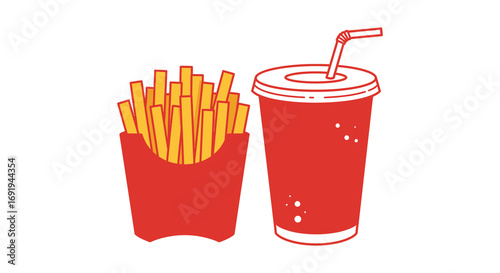 a cartoon illustration of french fries and soda drink