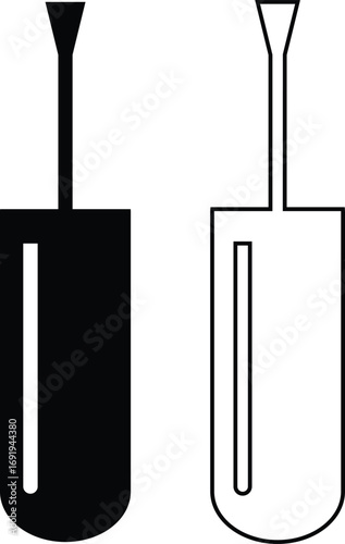 Nail polish brush icon set in black flat silhouette and line outline style, beauty cosmetic applicator group collection for manicure and pedicure, minimal vector illustration design