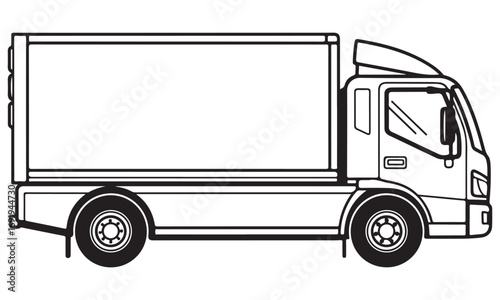 Delivery truck illustration in black and white, vector format