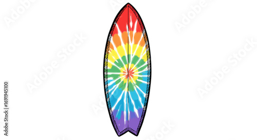 Tie dye surfboard rainbow colors summer beach wave.