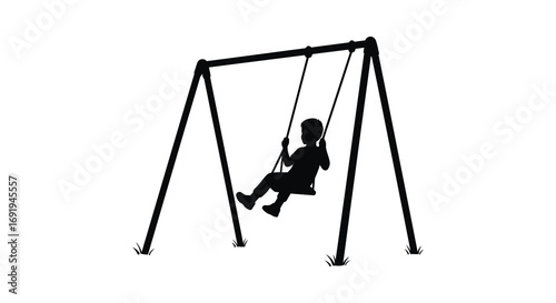 a child swinging high on playground swing set