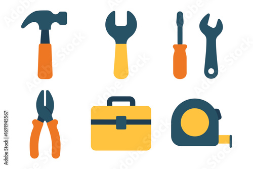 Colorful flat design tools set for diy projects and repairs
