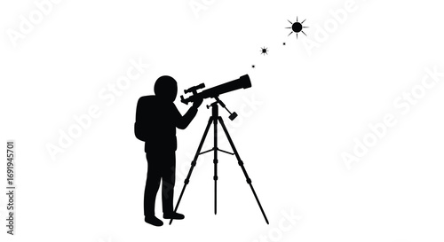 a person observing stars through a telescope at night