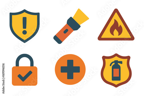 Emergency and safety icons set in modern flat style