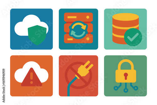 Colorful set of technology security icons with cloud and data protection themes