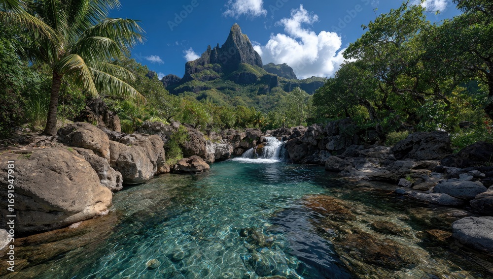 Fototapeta premium Tropical pool at base of mountain